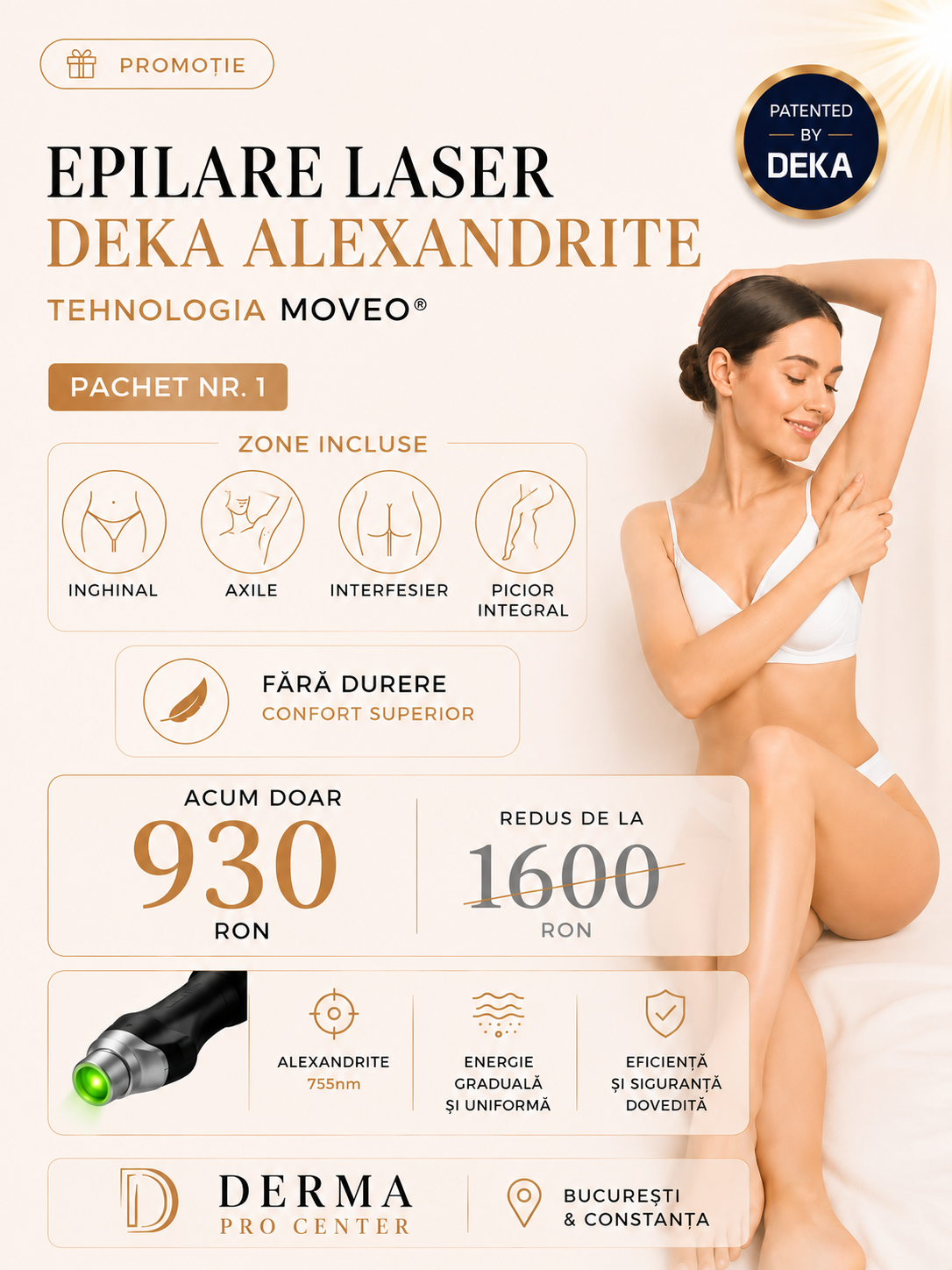 Epilare laser DEKA Alexandrite cu tehnologia MOVEO – ofertă promoțională